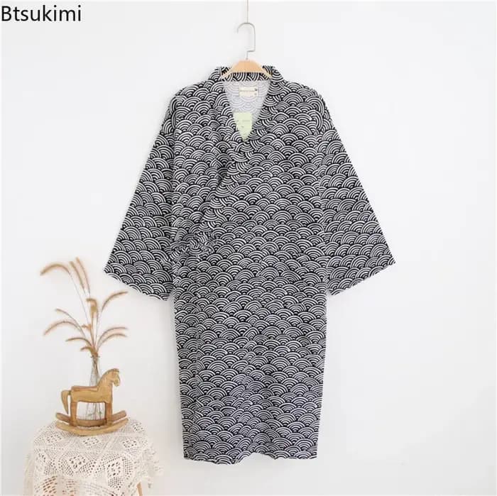 Peignoir Kimono Homme 2026 en Coton Double Gaze Rayé 100%