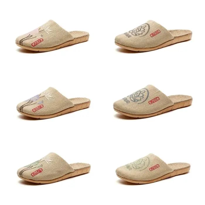 Chaussons d'intérieur décontractés en lin brodé