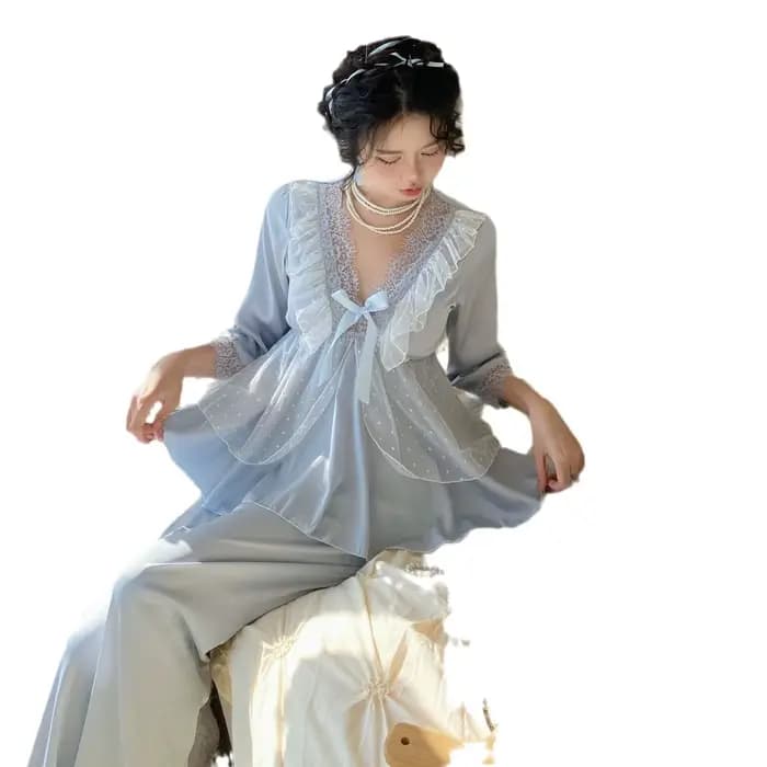 Ensemble pyjama en dentelle à manches longues pour femme