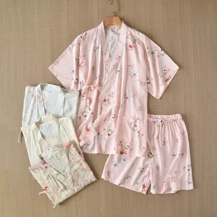 Ensemble Kimono Japonais Rose à Manches Courtes pour Femme
