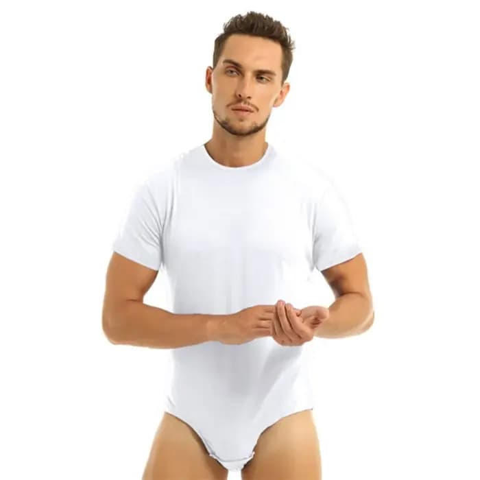 Pyjama une pièce pour hommes – Combinaison à manches courtes et col rond avec fermeture à pression,