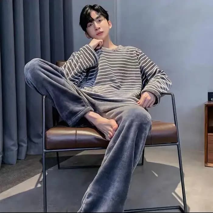 Ensemble de pyjama en polaire pour homme, collection automne-hiver – Tenue décontractée chaude et épaisse à manches longues pour homme et adolescent