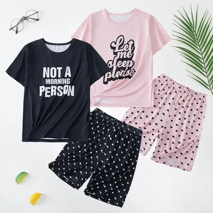 Ensemble 2 pièces de shorts à manches courtes doux et mignons pour adolescentes