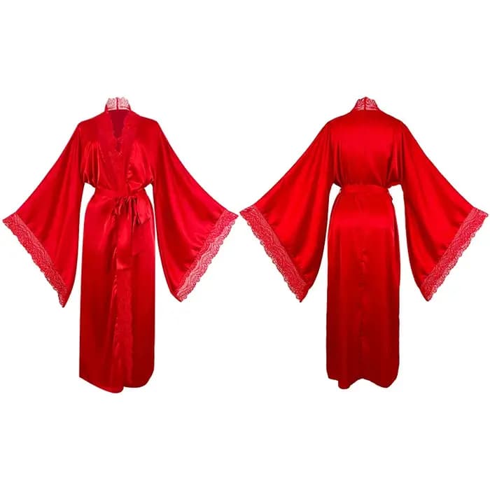 Nouveau Satin Long pyjamas pour femmes dentelle luxueux manches longues sensation de fraîcheur Robe peignoir vêtements de nuit