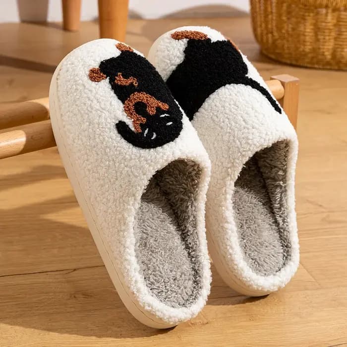 Femmes pantoufles dessin animé mignon intéressant teckel chien intérieur chaud confort léger chambre Couple hiver coton chaussures