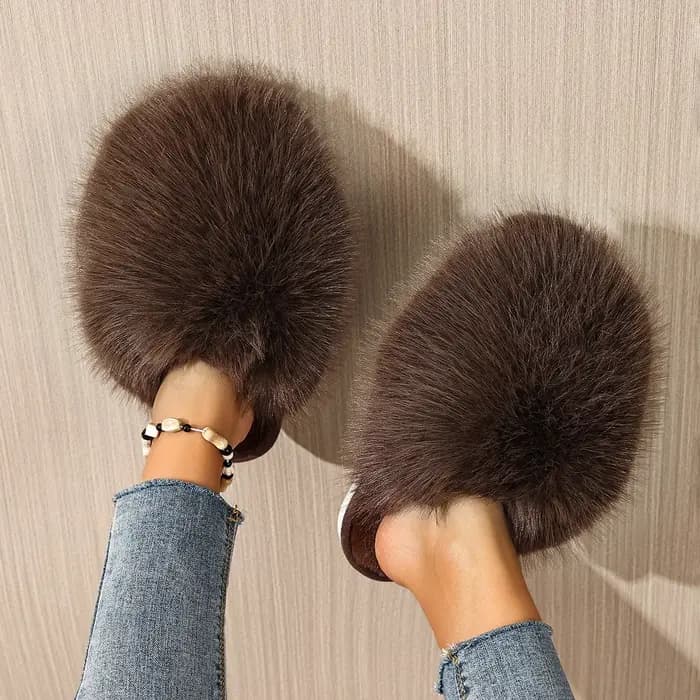 Femmes pantoufles d'intérieur hiver fausse fourrure maison chaussures