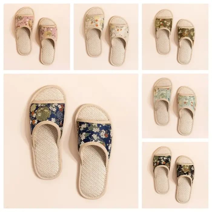 Chaussons antidérapants en lin, absorbants la transpiration, pour hommes et femmes, doux, style chinois, broderie florale, pour chambre à coucher