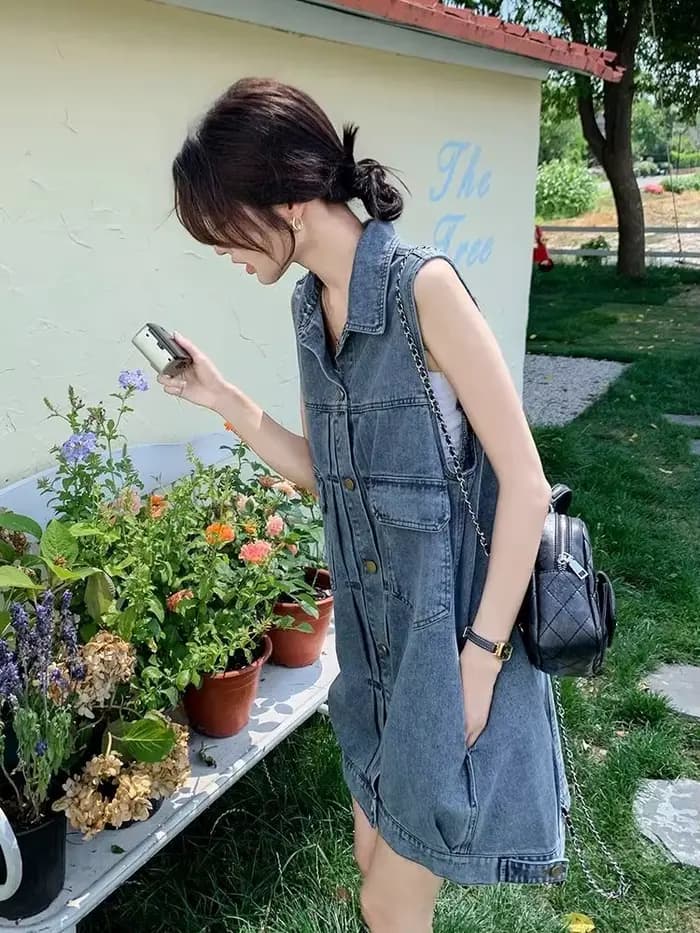Robe sans manches en jean pour femme