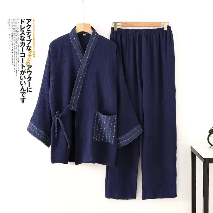Kimono pour hommes, costumes de maison, pantalons à manches longues, costumes pour automne et printemps, Pijamas pour hommes, pyjama Design en crêpe de coton pour hommes