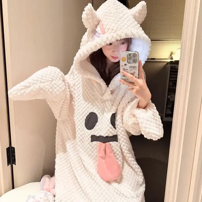 Pyjama d'hiver pour femme, doublé polaire, motif visage amusant et original, imprimé ananas, robe de nuit chaude à capuche, vêtements d'intérieur