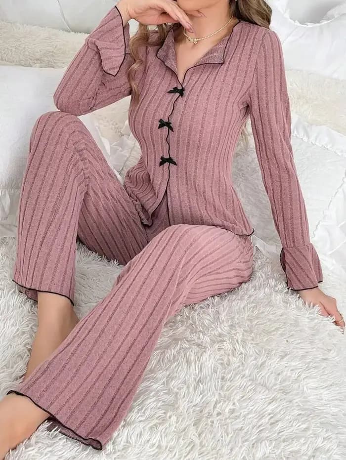Ensembles de pyjama pour femmes 2 pièces vêtements de nuit d'hiver costume Homewear