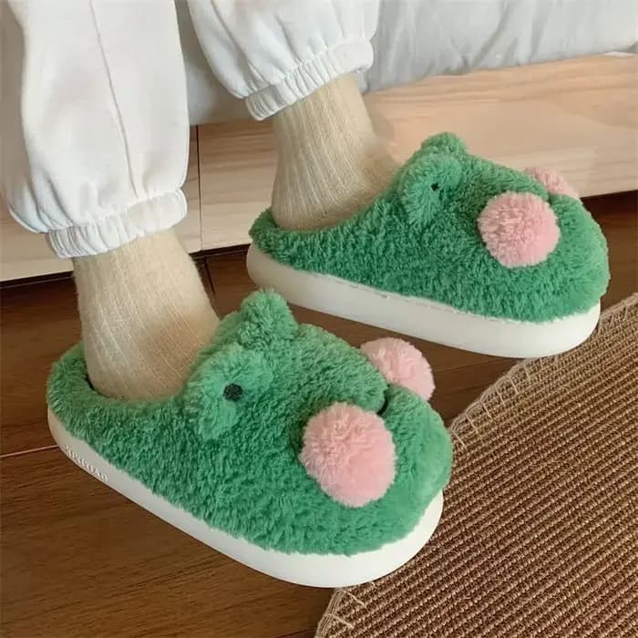 Pantoufles en coton grenouille de dessin animé pour femmes et hommes