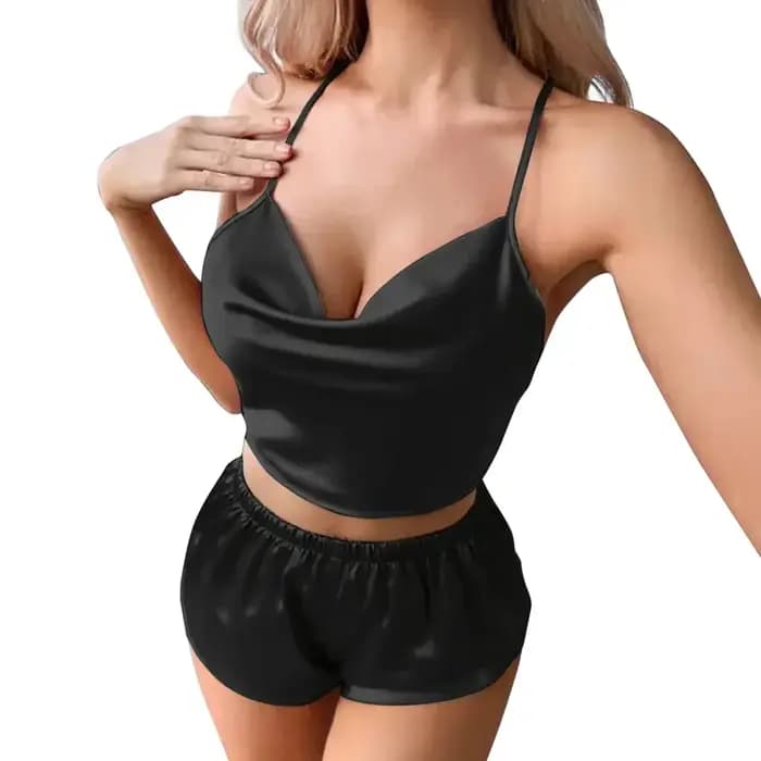 Ensemble de pyjamas en satin à volants pour femmes