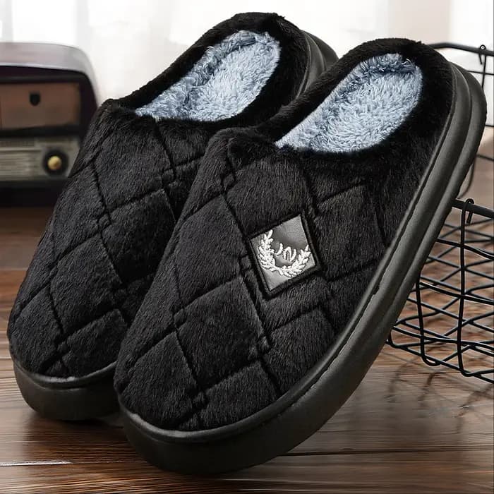 Pantoufles d'hiver en daim de couleur unie pour hommes