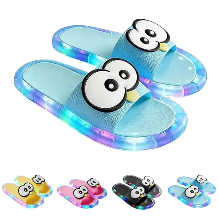 Pantoufles lumineuses à large bande pour femmes, avec grande décoration en forme d'œil, adaptées à la tenue intérieure et extérieure, pour enfants et adultes