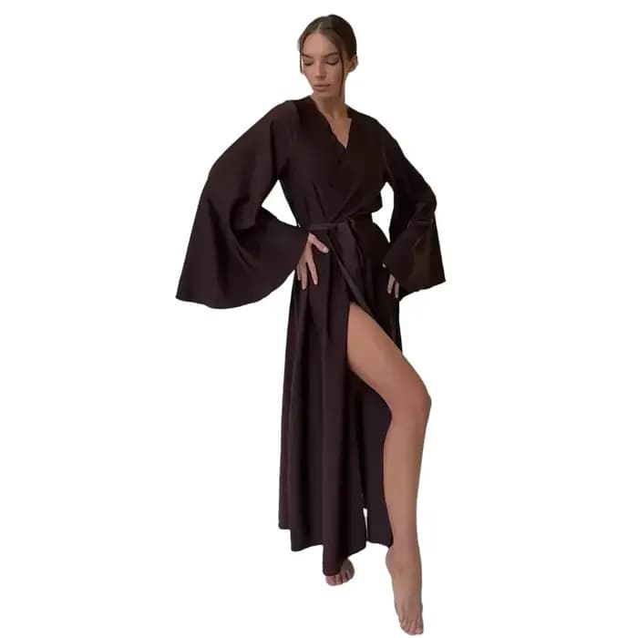 Robe de chambre en satin couleur unie style sexy