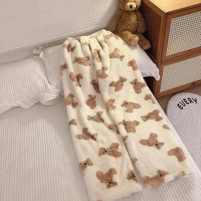 Dessin animé ours Teddy pyjamas pantalon moelleux femmes hiver chaud épais vêtements de nuit