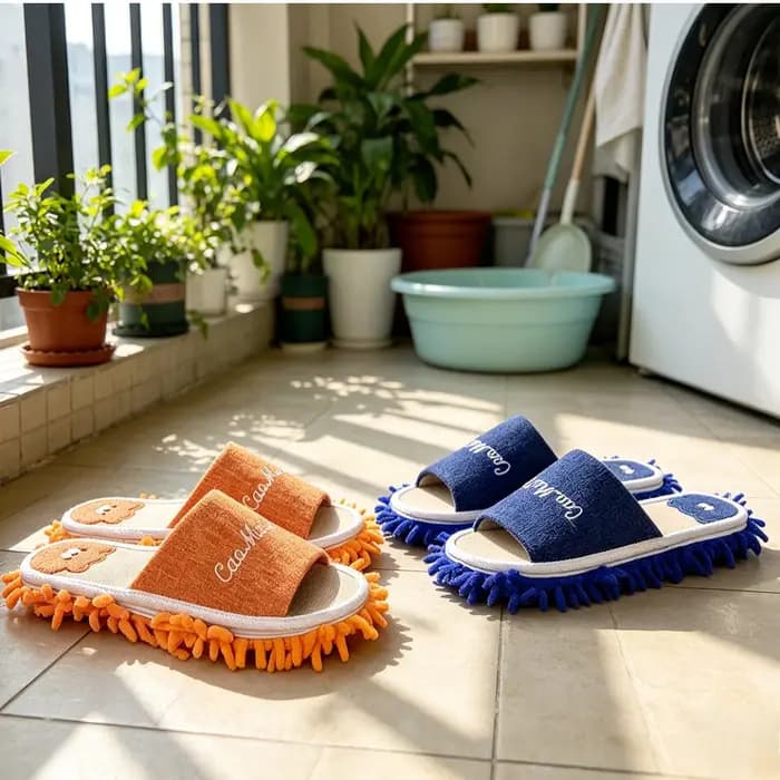 1 Paire de Chaussons Serpillères en Microfibre Lavables pour Nettoyage des Sols