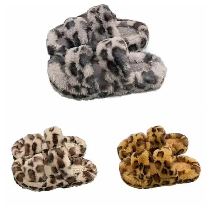 Pantoufles décontractées en peluche à semelle épaisse, imprimé léopard, pantoufles en fourrure chaude et moelleuse en PVC, antidérapantes, pour l'intérieur et l'extérieur, pantoufles léopard Y2k pour