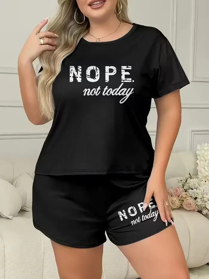 Ensemble de pyjama pour femmes grandes tailles - Imprimé cœur tendance