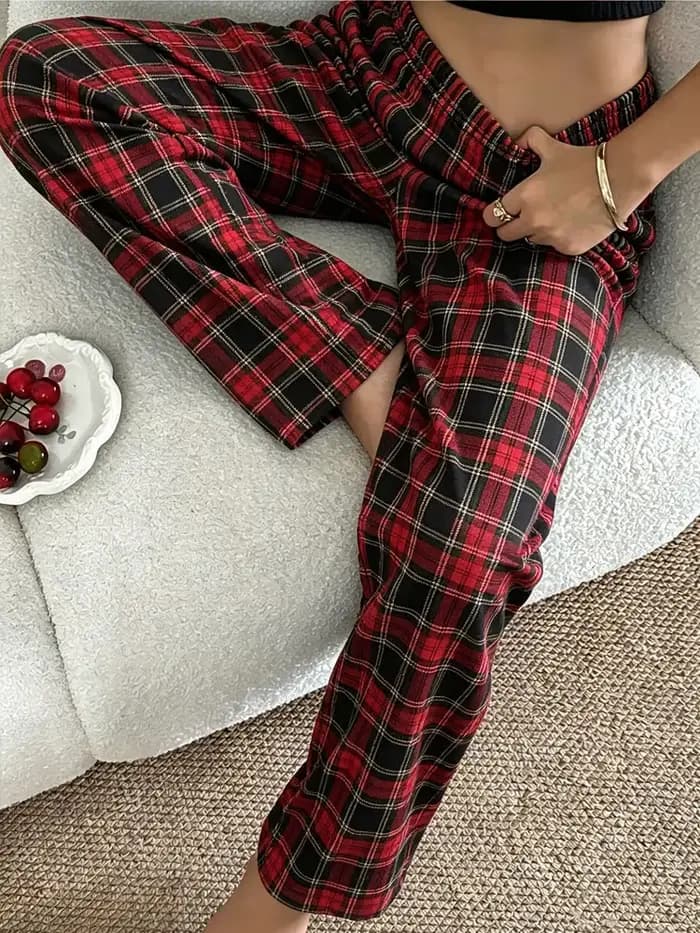 Nouveau pantalon de pyjama à carreaux rouge et noir 2026 – Doux