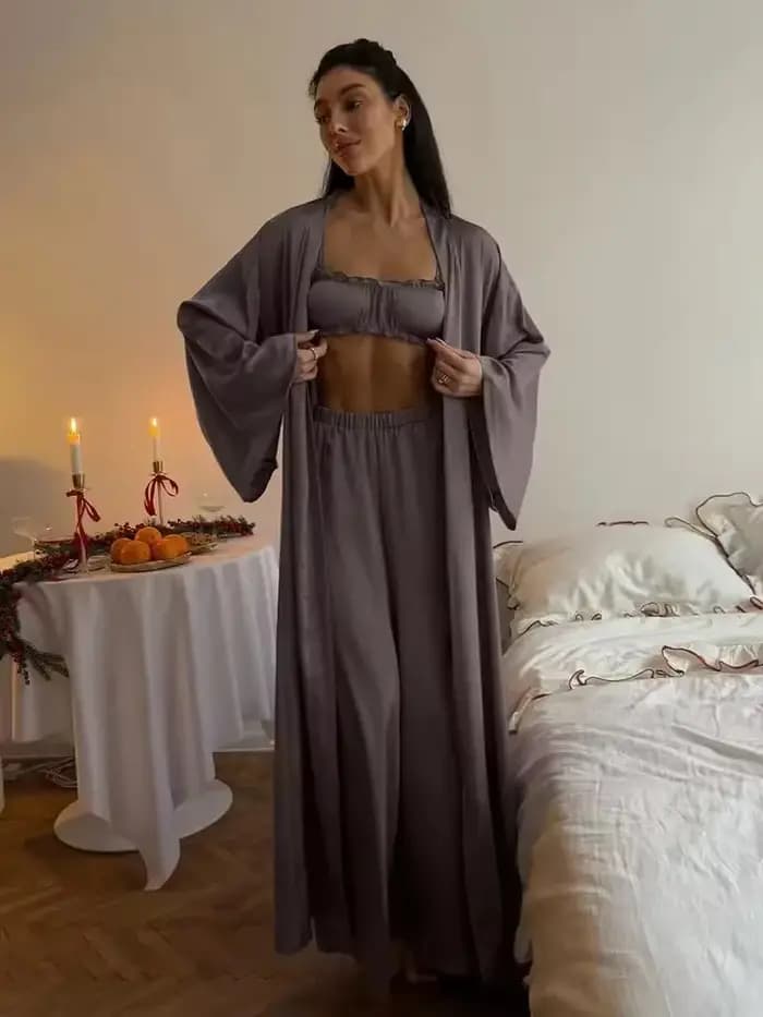 Ensemble de vêtements de nuit décontractés pour femmes, robe longue à manches longues, peignoir à co