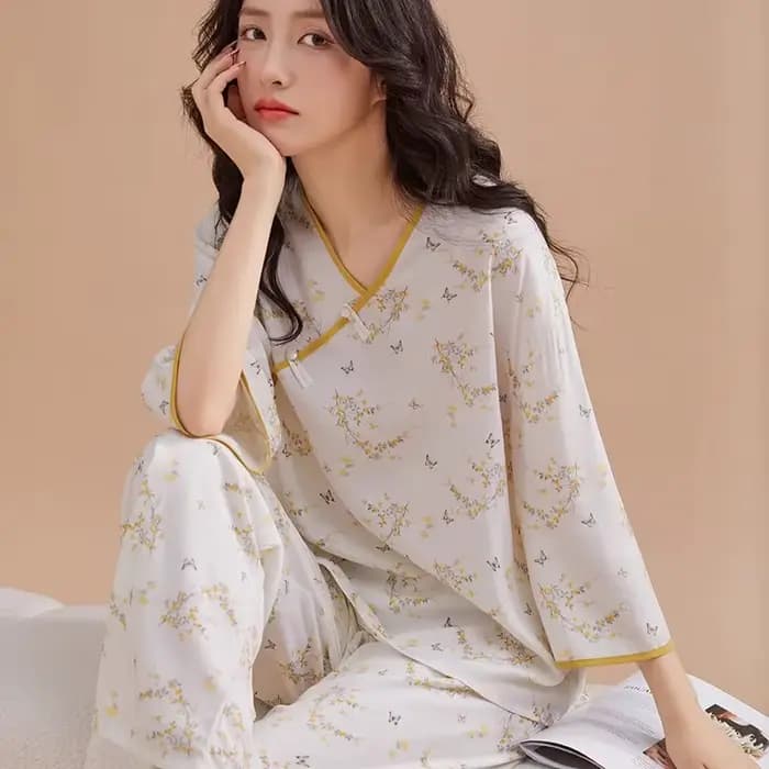 Mode imprimé femmes pyjamas ensemble décontracté coton rayonne vêtements de nuit printemps automne maison