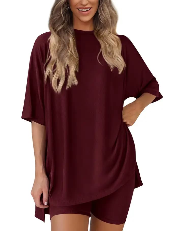 Ensemble décontracté tendance été 2026 – Robe de nuit ample et confortable de couleur unie pour femme