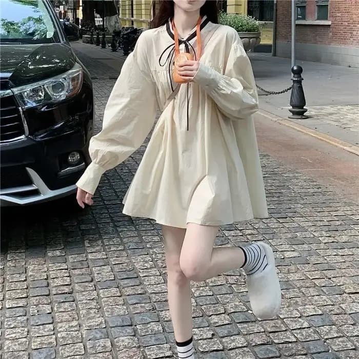 Robe courte Vintage française à manches bouffantes pour femmes