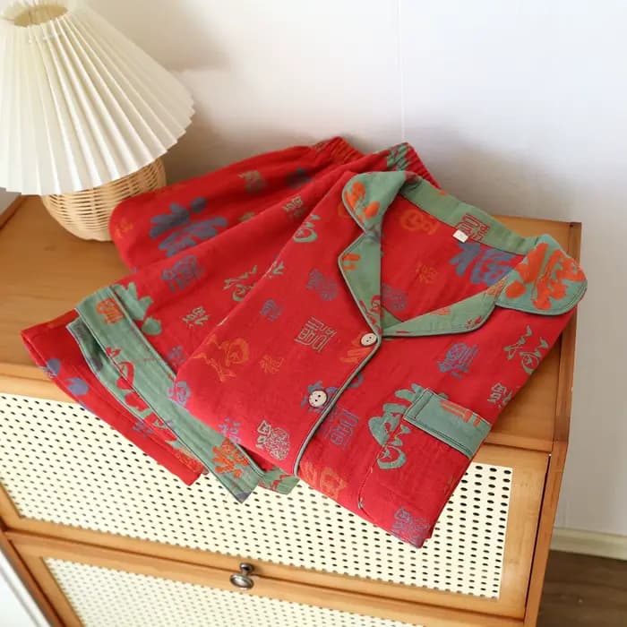 Ensemble pyjama rétro en Jacquard tissé de couleur pour femmes