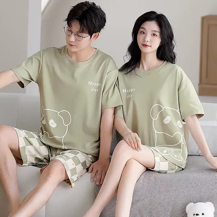 Couple mignon dessin animé pyjama ensemble été hommes et femmes 100% coton à manches courtes pyjamas