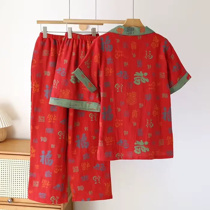 Ensemble pyjama rétro en Jacquard tissé de couleur pour femmes