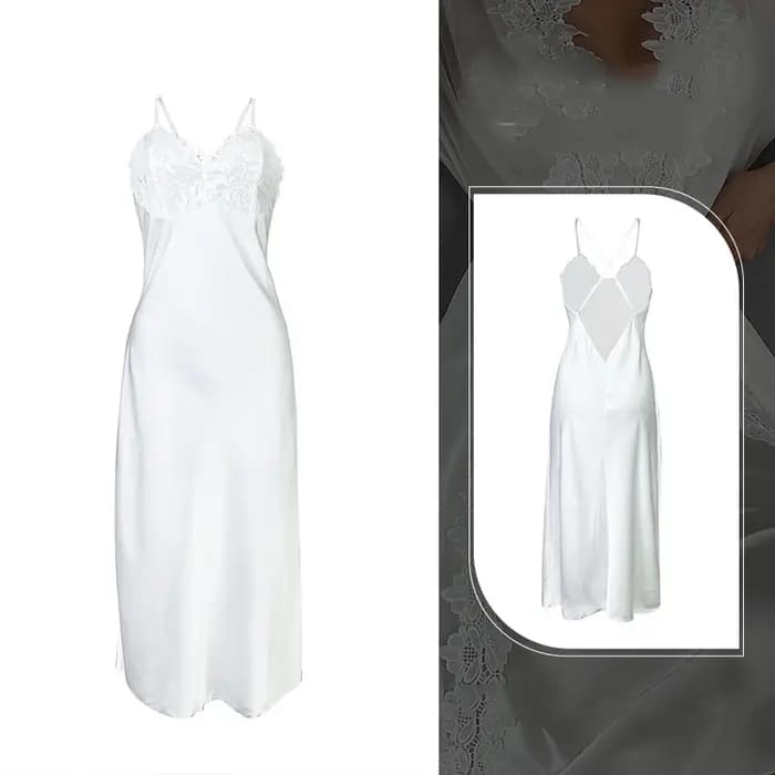 Sexy dentelle femme nuisette & robe ensemble chemise de nuit blanc glace soie jarretelle