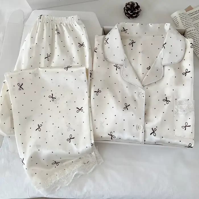 Nouveau Style coréen élégant jeunes dames pyjamas été nouveauté à manches courtes à pois nœud glace