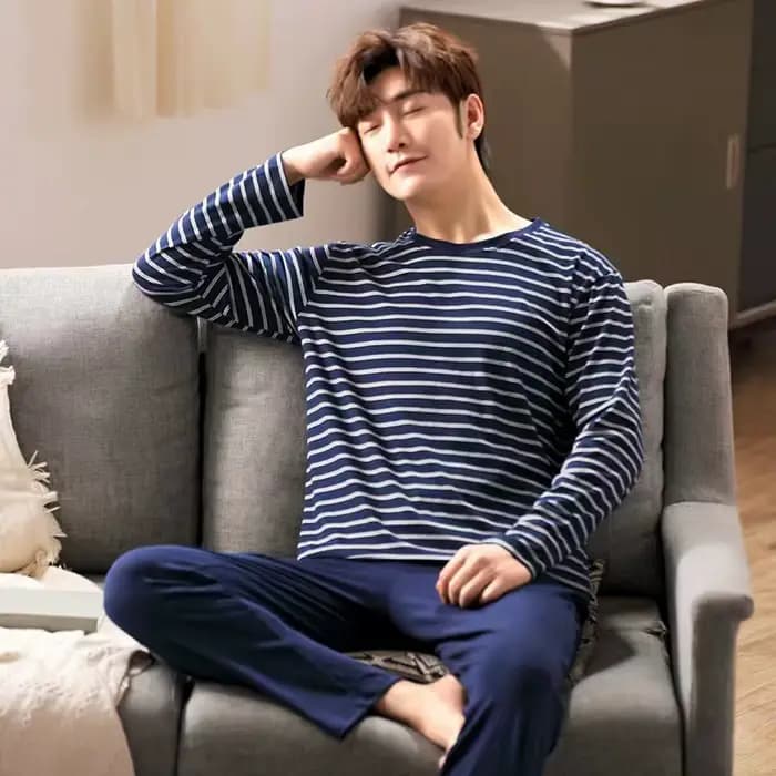 2 pièces nouveau printemps et automne hommes pyjamas ensemble garçons doux à manches longues sommeil repos maison fête