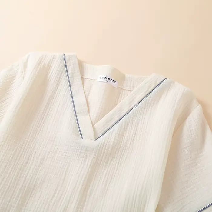 Pyjama en gaze de coton pour femmes, col en v, manches courtes, short, ample, décontracté, vêtements de maison, été, 2025