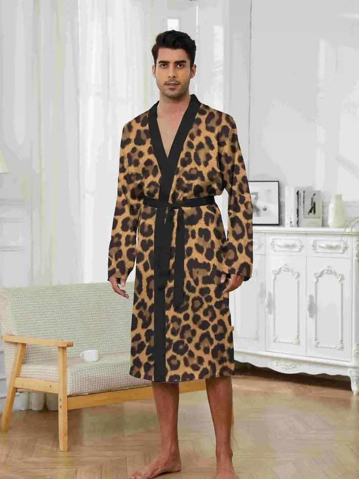 Robe de chambre décontractée pour homme, printemps et automne, séchage rapide, motif léopard imprimé