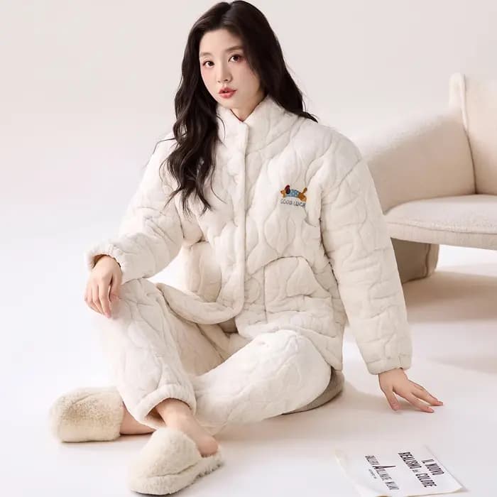 Hiver femmes vêtements trois couches pince coton Pijama femme épais