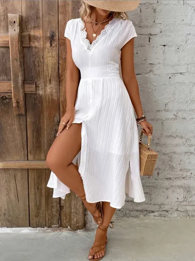 Robe décontractée en dentelle blanche pour femmes
