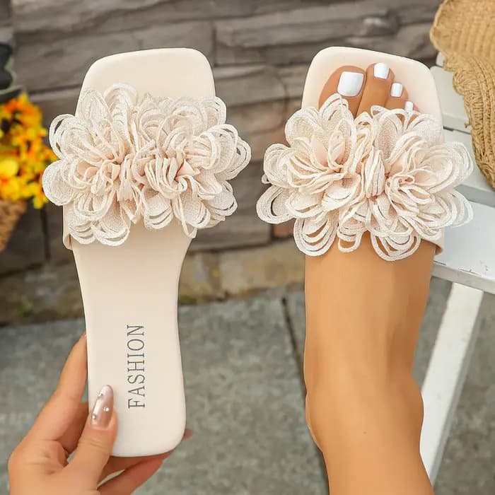 Crochet fleur glisser sandales femme été rose bleu Floral Mule pantoufles dames arc-en-ciel couleur en plein air vacances sans lacet chaussure plate