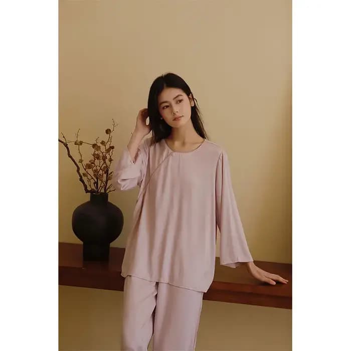 2025 Satin couleur unie Jacquard Antique pull pyjama ensemble femmes à manches longues pantalon col