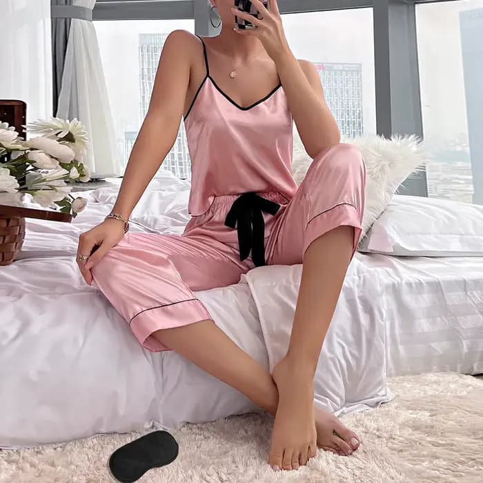 Femmes Sexy Satin Pijamas ensemble Lingerie vêtements de nuit soie Saitn