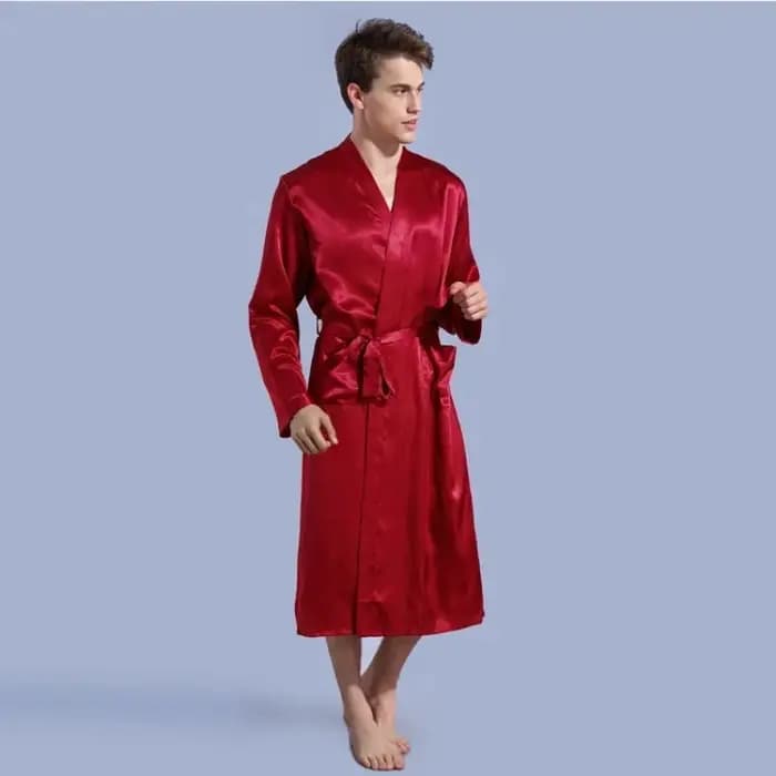 Robe en Satin pour hommes, col en V, Kimono, peignoir Long, pyjama, vêtements de nuit, Robes de noël pour fête de mariage, vêtements de détente pour hommes