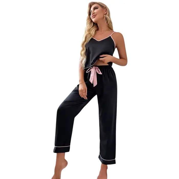 Femmes Sexy Satin Pijamas ensemble Lingerie vêtements de nuit soie Saitn