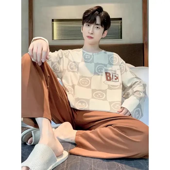 Pyjamas hommes printemps et automne Plaid couleur unie variété de grande taille jeunesse Homewear costume à manches