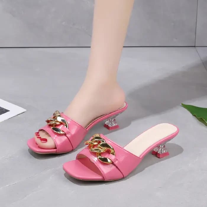 Femmes pantoufles Mules diapositives chaussures femme talons clairs sandales avec chaîne