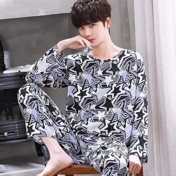 2 pièces nouveau printemps et automne hommes pyjamas ensemble garçons doux à manches longues sommeil repos maison fête