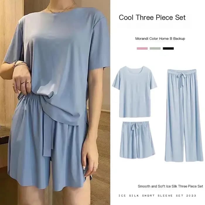 Ice-Ensemble pyjama trois pièces pour femmes, vêtements de maison pour femmes, vêtements de nuit simples, loisirs confortables, vêtements de nuit pour filles