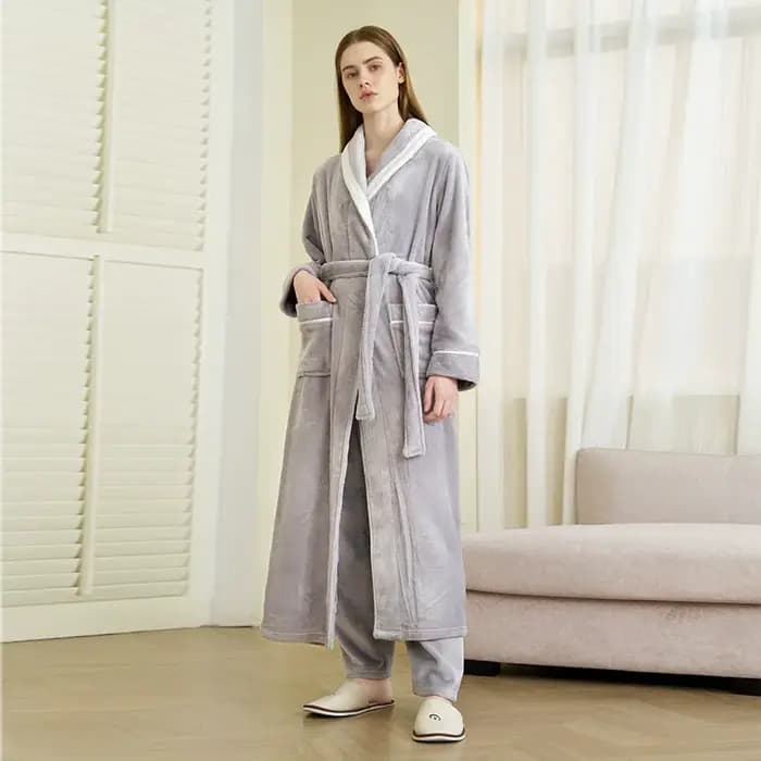 Hommes vêtements de nuit épaissir flanelle Kimono Robe pantalon costume doux