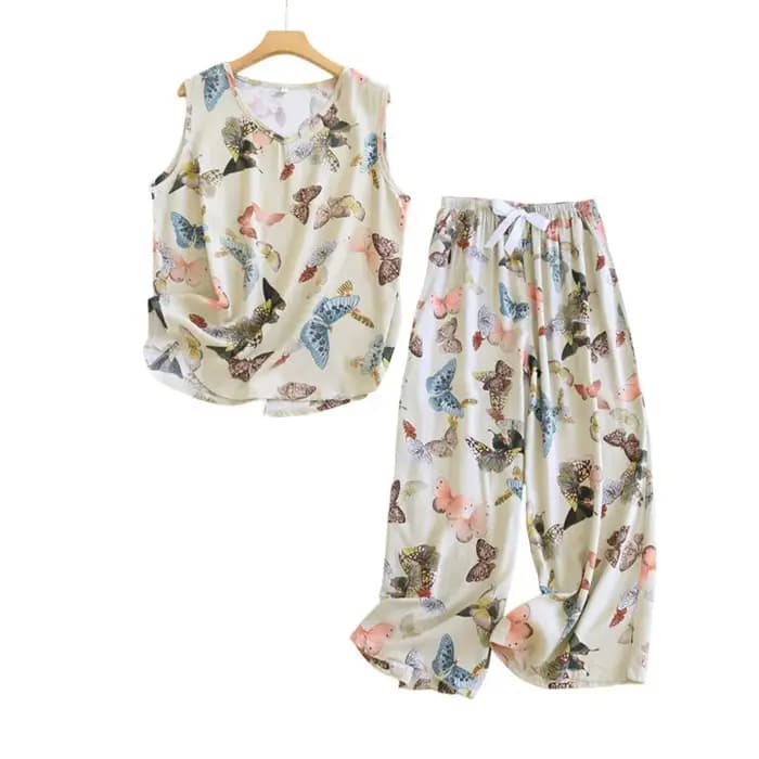 Ensemble pyjama 2 pièces en coton et Viscose pour femmes, haut fin sans manche avec pantalon court, vêtements de maison amples et lisses, été